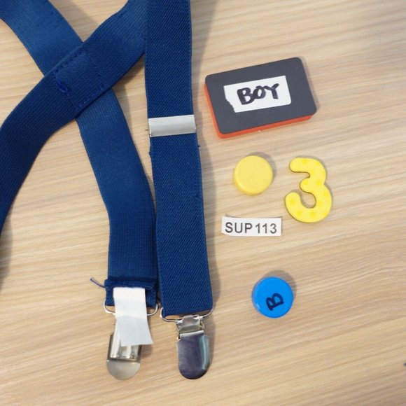 Suspender Boy Blue Navy Clip On X Back Adjustable Strap Formal Stretch - Picture 6 of 6